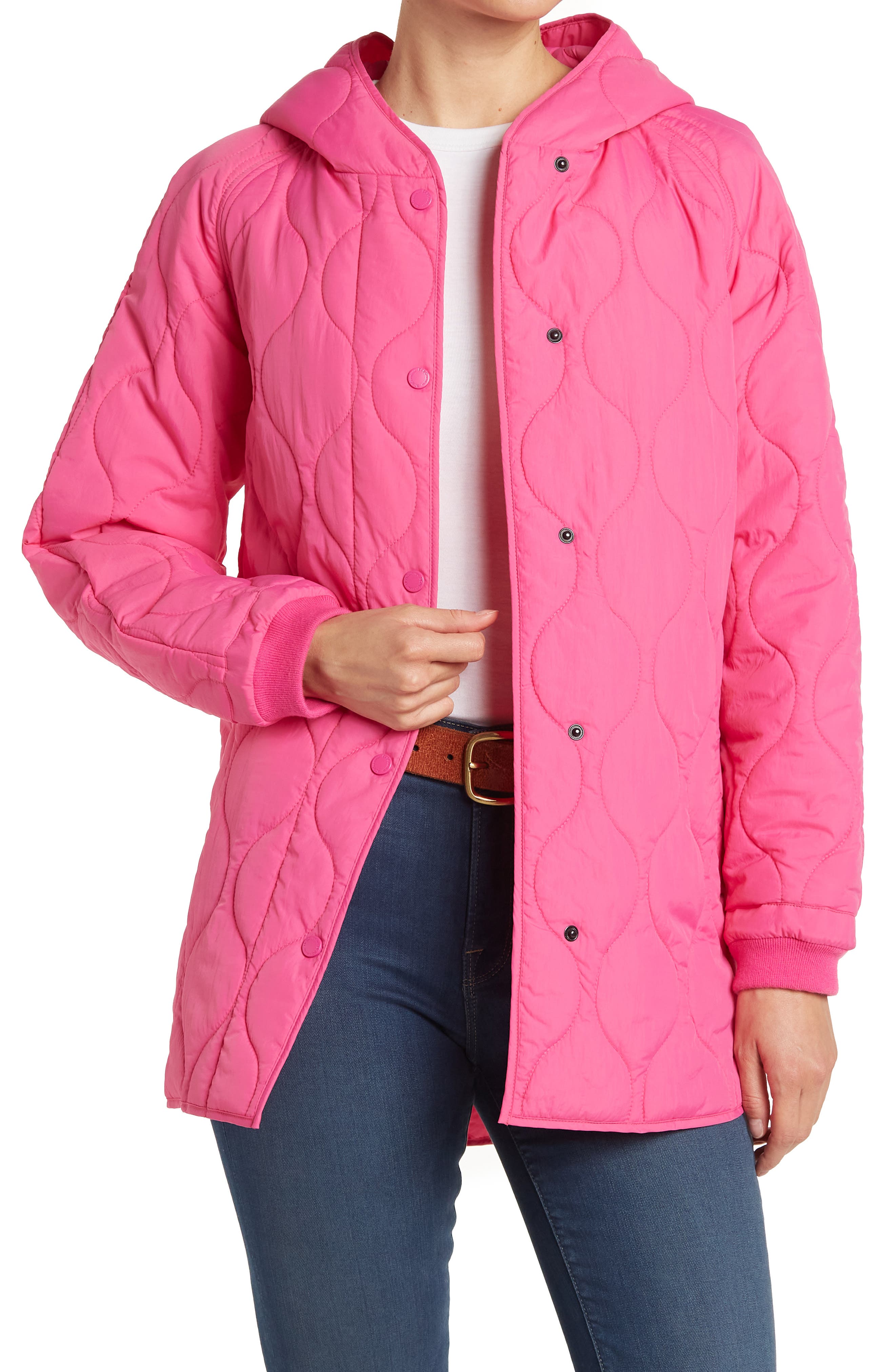 Size 16 18 Womens Pink Jacket Quilted Coat Parka Buttons Belt Hood Parker Ladies